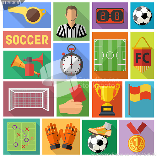 Image of Soccer Flat Icon Set