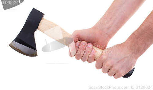 Image of Hand holding a modern axe