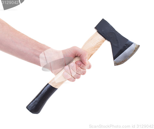 Image of Hand holding a modern axe