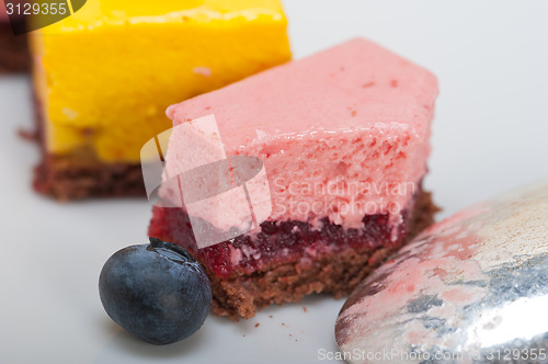 Image of strawberry and mango mousse dessert cake