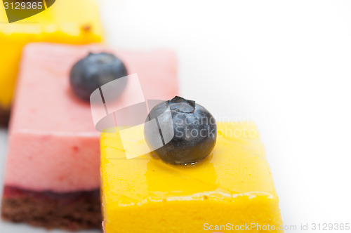 Image of strawberry and mango mousse dessert cake