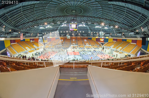 Image of general view of an enclosed arena stadium with asport event