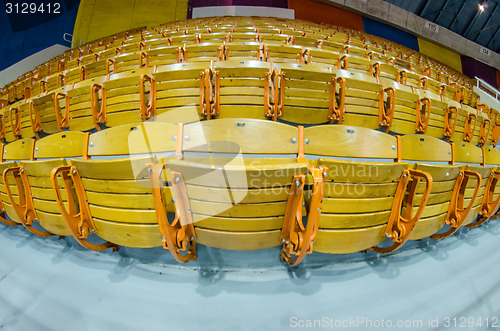 Image of stadium seating taken with fisheye lense