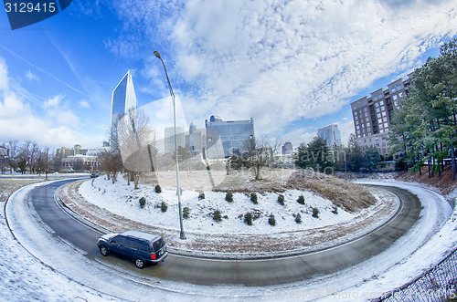 Image of snow and ice covered city and streets of charlotte nc usa