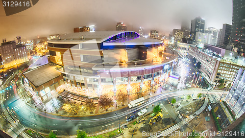 Image of charlotte city skyline night scene in fog