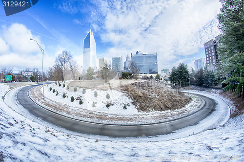 Image of snow and ice covered city and streets of charlotte nc usa