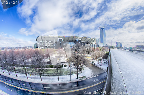 Image of snow and ice covered city and streets of charlotte nc usa