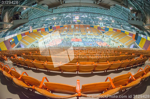 Image of general view of an enclosed arena stadium with asport event