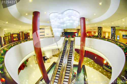 Image of modern interior of a luxury hotel with escalators