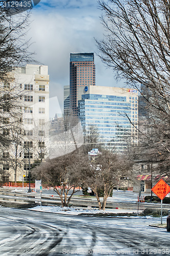 Image of snow and ice covered city and streets of charlotte nc usa