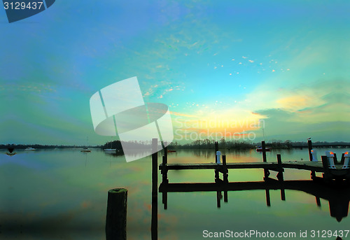 Image of sunset at waterfront   in washington north carolina