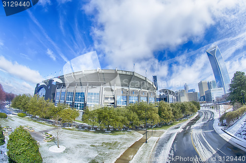 Image of snow and ice covered city and streets of charlotte nc usa