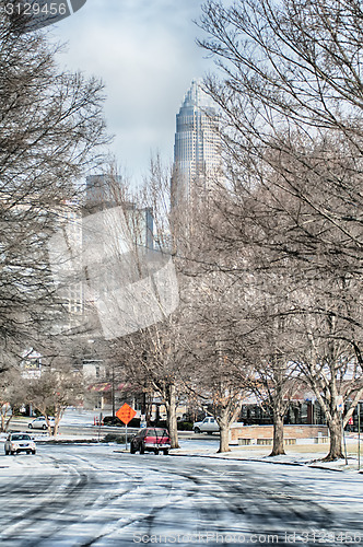 Image of snow and ice covered city and streets of charlotte nc usa