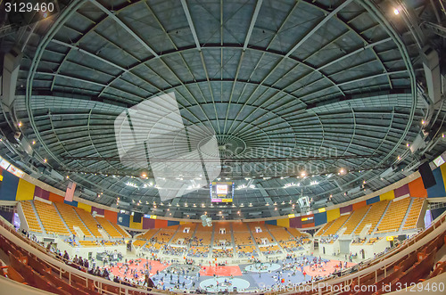 Image of general view of an enclosed arena stadium with asport event