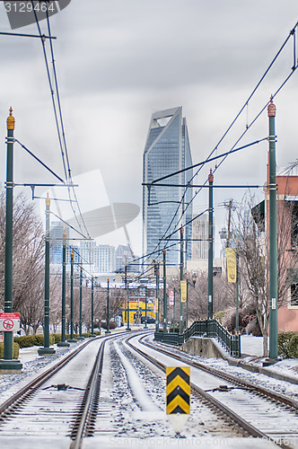 Image of snow and ice covered city and streets of charlotte nc usa