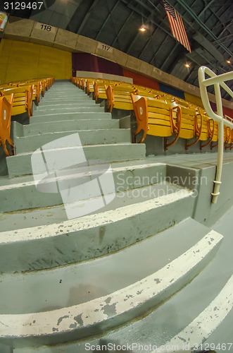 Image of stadium seating taken with fisheye lense
