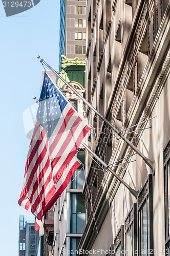 Image of american flag on a historic building