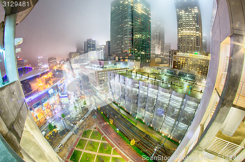 Image of charlotte city skyline night scene in fog