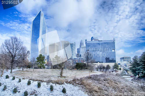 Image of snow and ice covered city and streets of charlotte nc usa