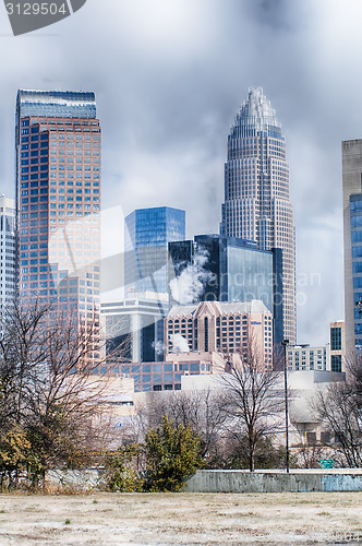 Image of snow and ice covered city and streets of charlotte nc usa