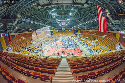 Image of general view of an enclosed arena stadium with asport event