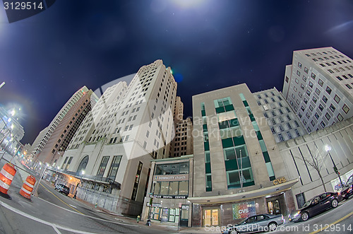 Image of skyline of providence rhode island skyline through a fisheye len