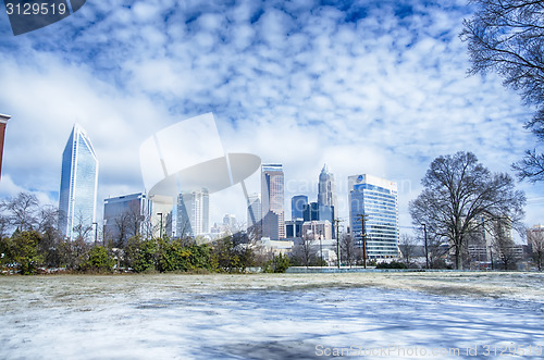 Image of snow and ice covered city and streets of charlotte nc usa