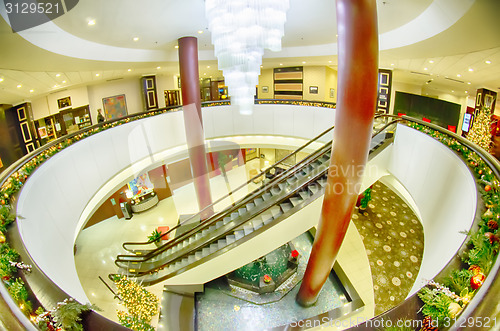 Image of modern interior of a luxury hotel with escalators