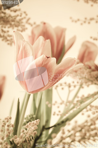 Image of Spring bouquet with a mimosa and tulips