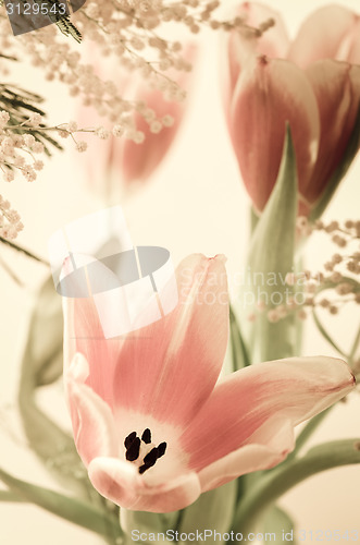 Image of Spring bouquet with a mimosa and tulips