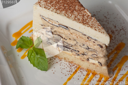 Image of chocolate cake with jam ice cream