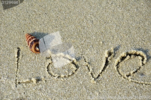 Image of LOVE word on the beach. 