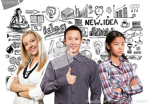 Image of Asian team and businesswoman with crossed hands