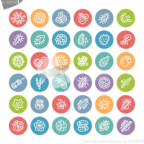 Image of Set of Flat Round Icons with Bacteria and Germs