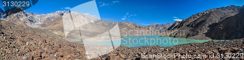 Image of Tajikistan turquoise lake panorama