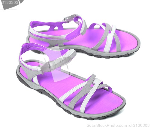 Image of Pair of summer sandals on white background