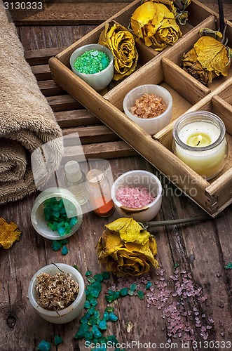 Image of wooden box with accessories for Spa treatments