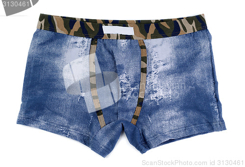 Image of Men's boxer shorts with a denim pattern.