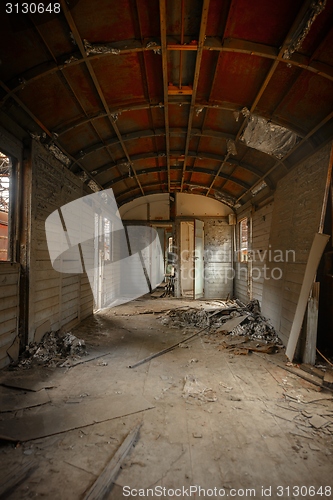 Image of Messy vehicle interior of a train carriage