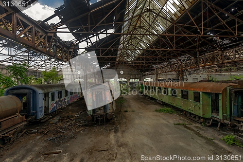 Image of Cargo trains in old train depot