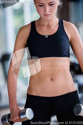 Image of lifting some weights and working on her biceps in a gym