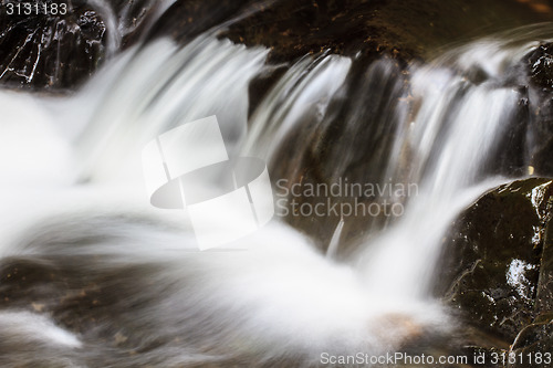 Image of waterfall and rocks covered with moss