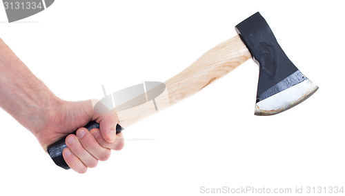 Image of Hand holding a modern axe