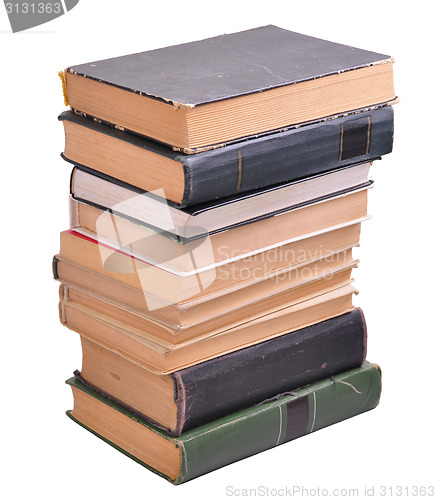 Image of pile of old paper books isolated over white