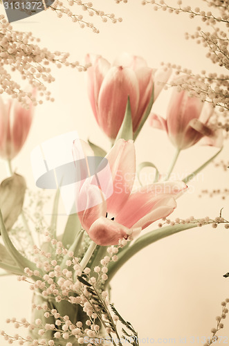 Image of Spring bouquet with a mimosa and tulips