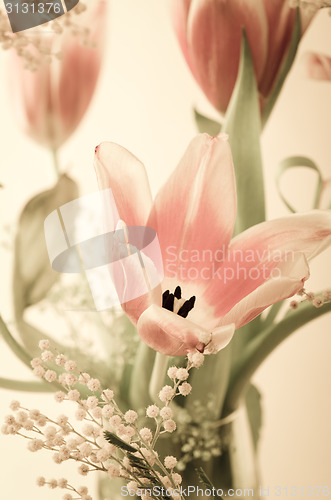 Image of Spring bouquet with a mimosa and tulips