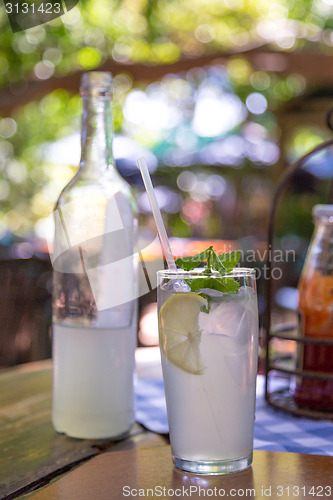 Image of Ice cold lemonade served with mint leaves