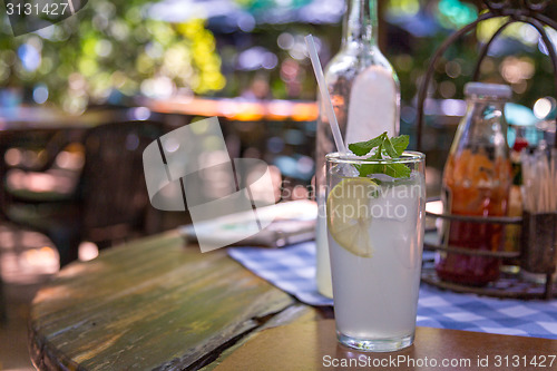 Image of Ice cold lemonade served with mint leaves