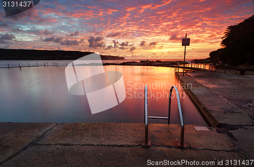 Image of Red Summer Sunrise over Malabar Ocean Rock Pool Long Bay Austral