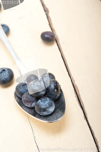 Image of fresh blueberry on silver spoon